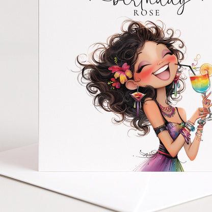 Personalised Birthday Card | Colourful Cocktail Design for Her Celebration