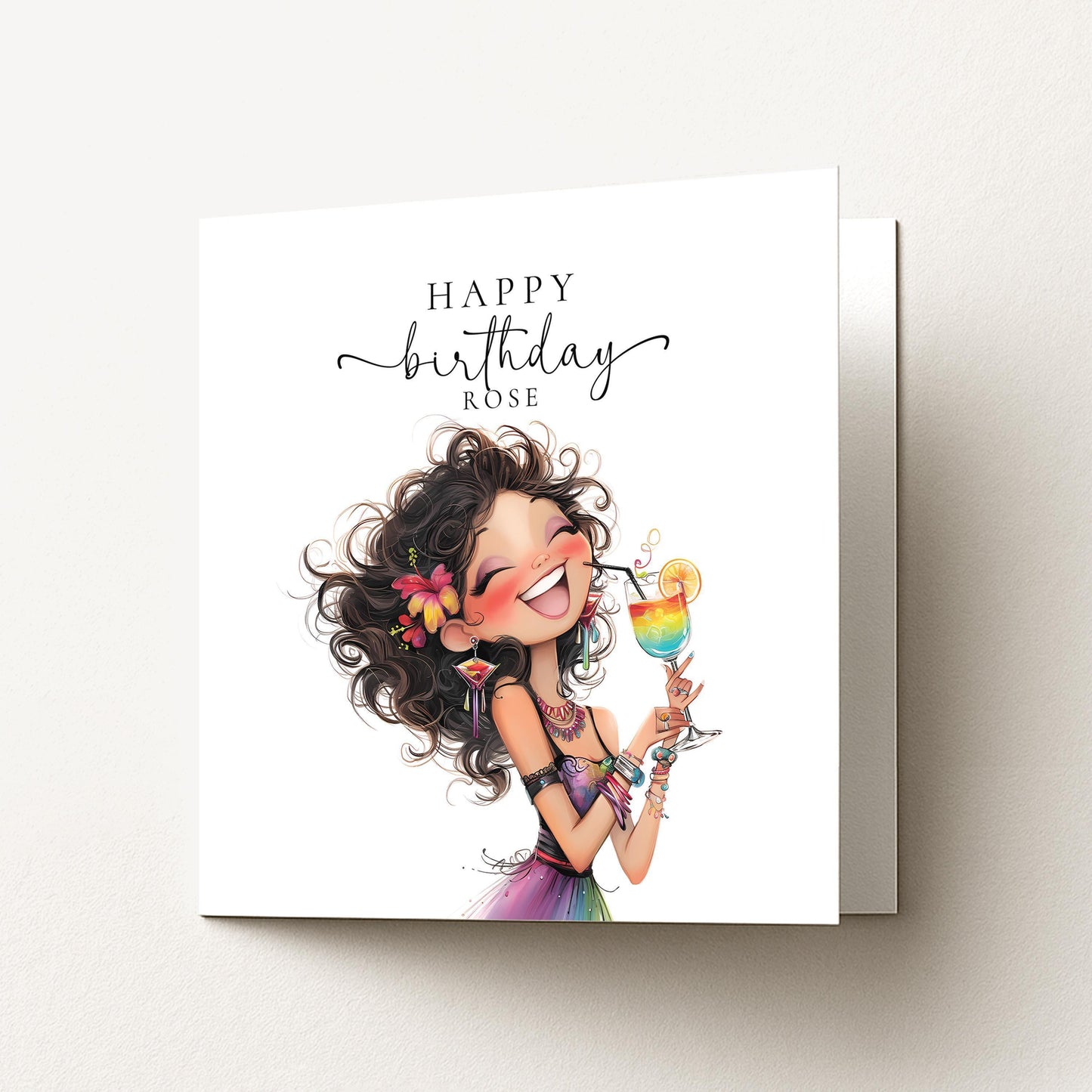Personalised Birthday Card | Colourful Cocktail Design for Her Celebration
