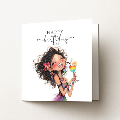 Personalised Birthday Card | Colourful Cocktail Design for Her Celebration