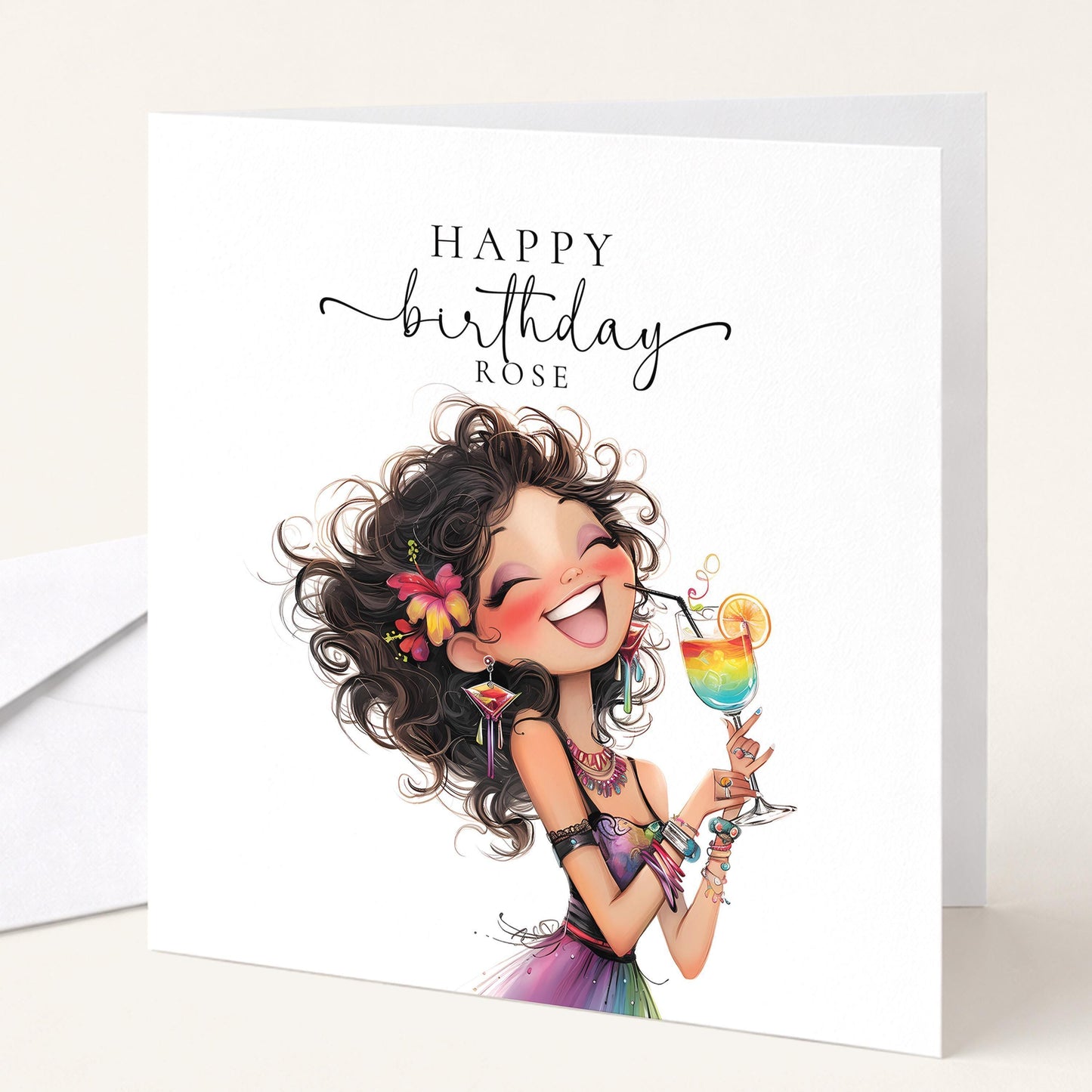 Personalised Birthday Card | Colourful Cocktail Design for Her Celebration