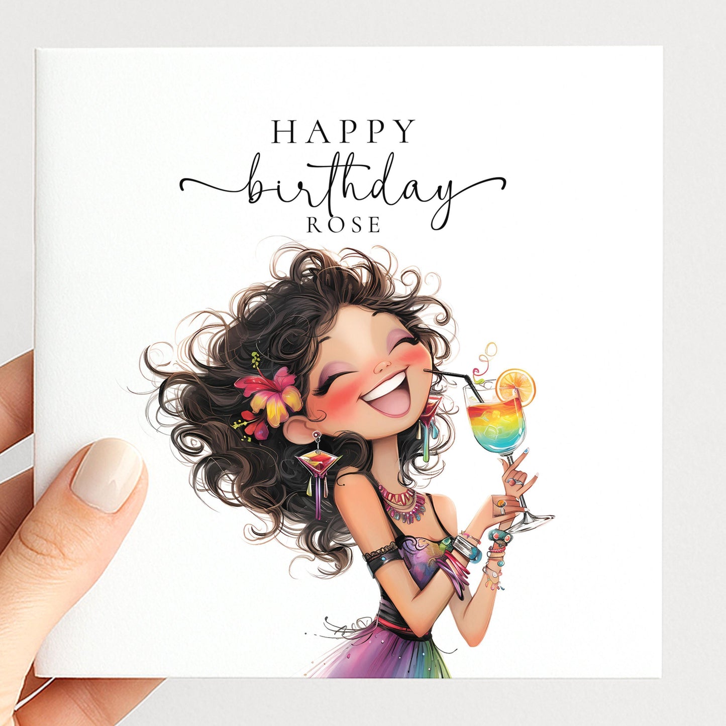 Personalised Birthday Card | Colourful Cocktail Design for Her Celebration