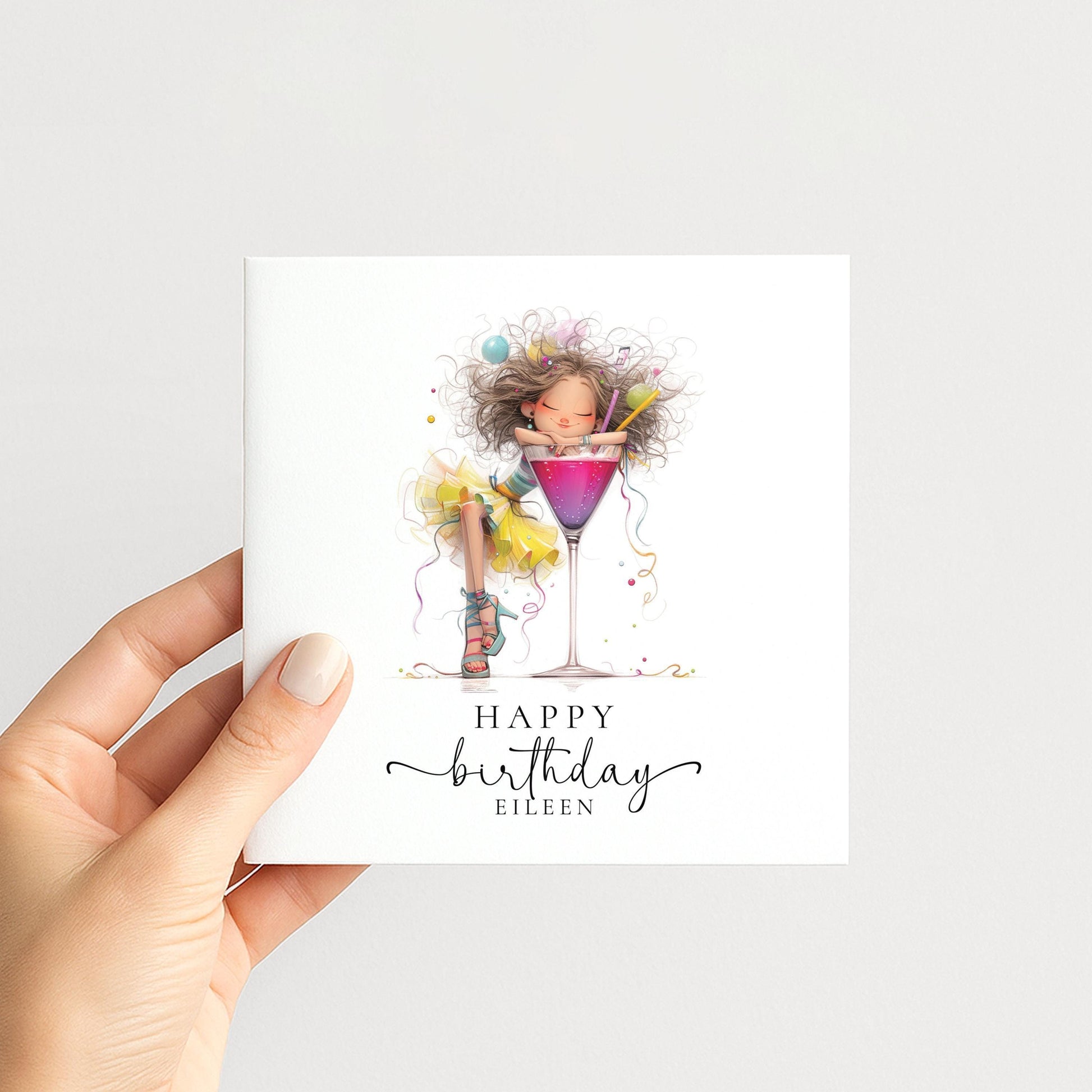 Personalised Birthday Card - Colourful Cocktail Themed Celebration For Her