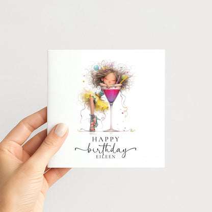 Personalised Birthday Card - Colourful Cocktail Themed Celebration For Her