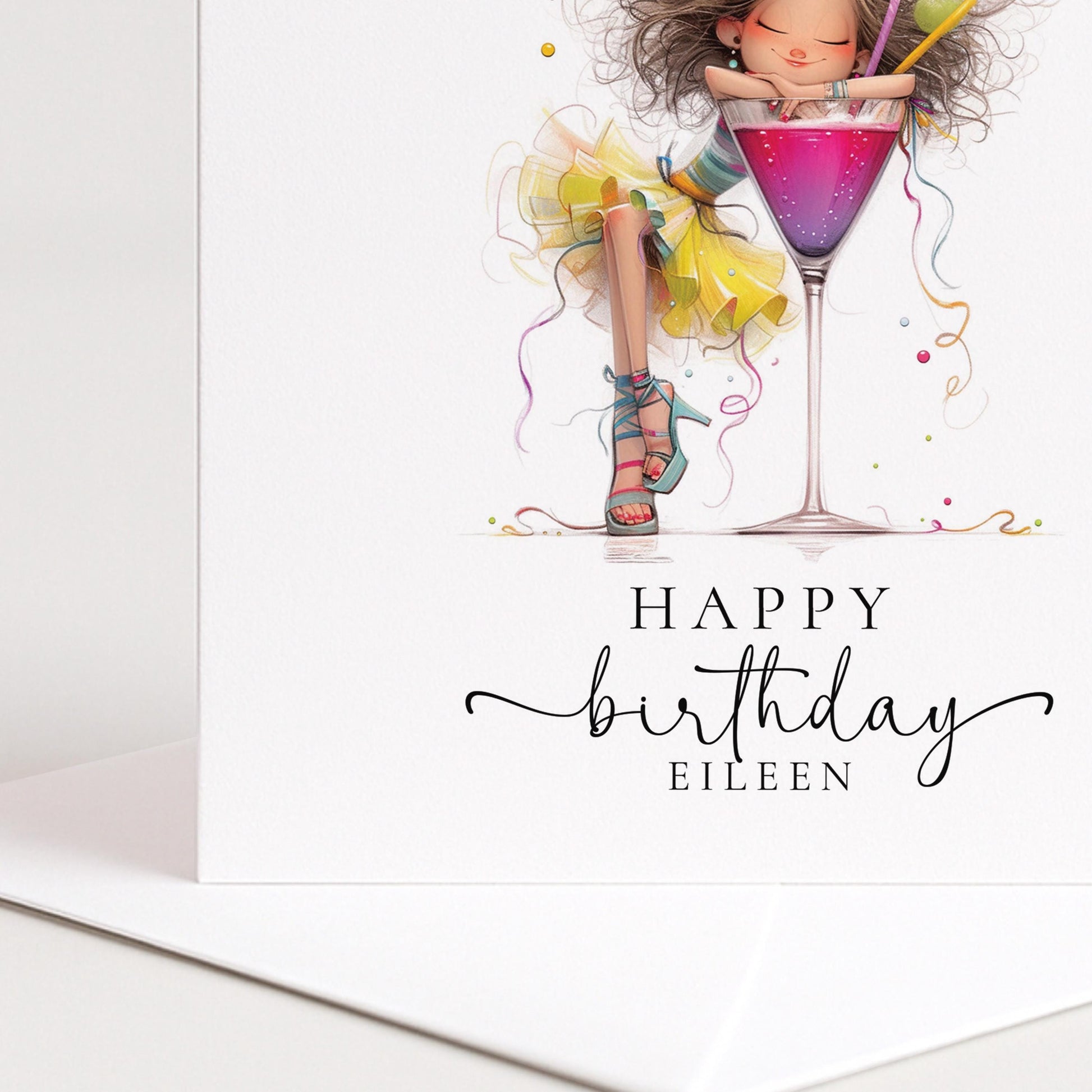 Personalised Birthday Card - Colourful Cocktail Themed Celebration For Her