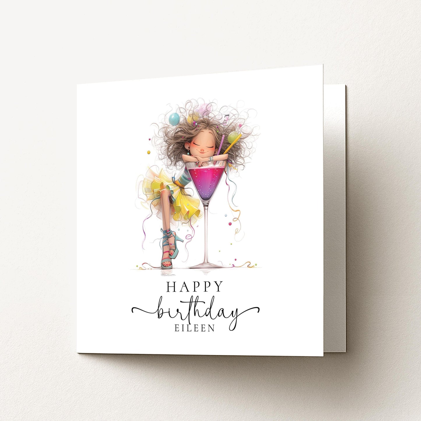 Personalised Birthday Card - Colourful Cocktail Themed Celebration For Her