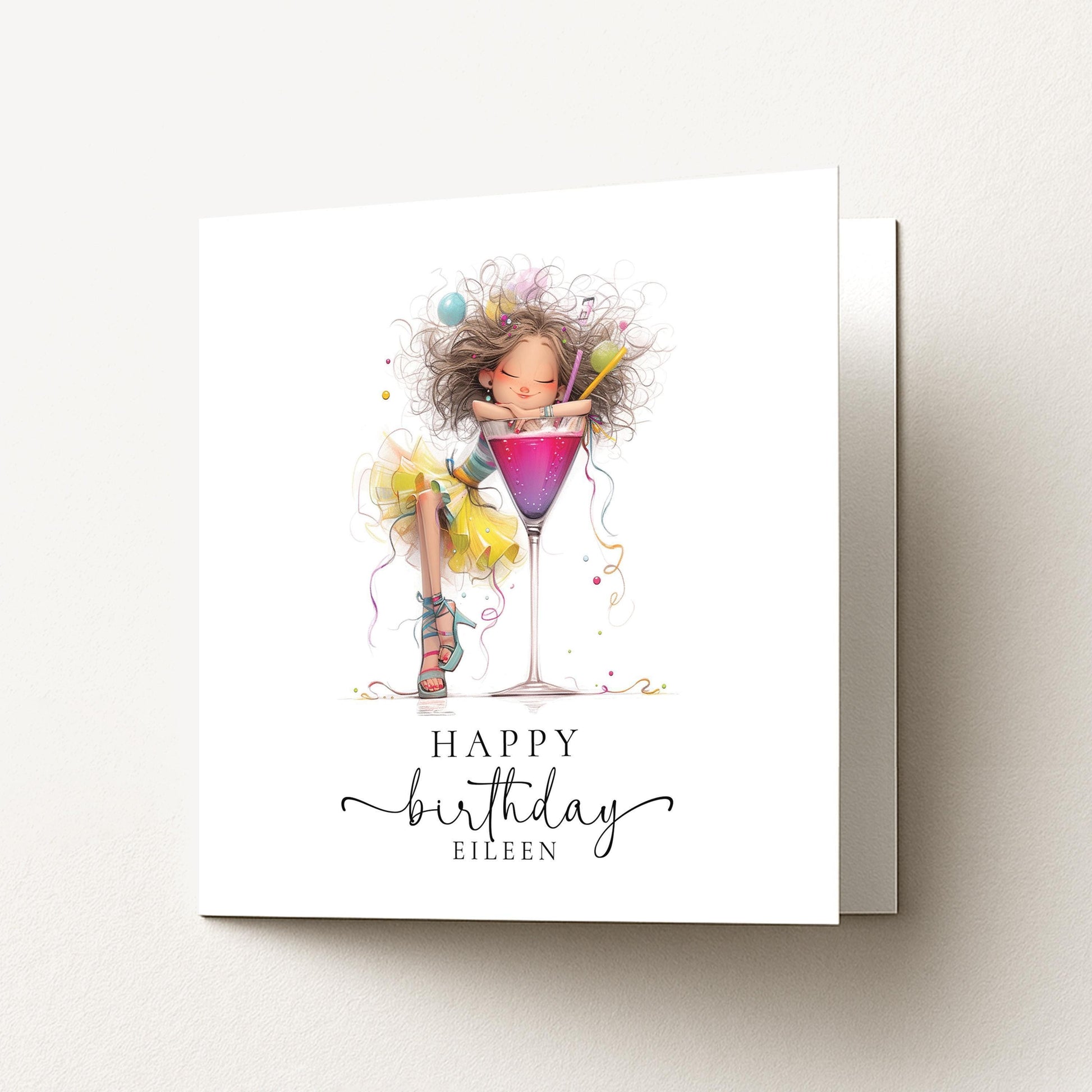 Personalised Birthday Card - Colourful Cocktail Themed Celebration For Her