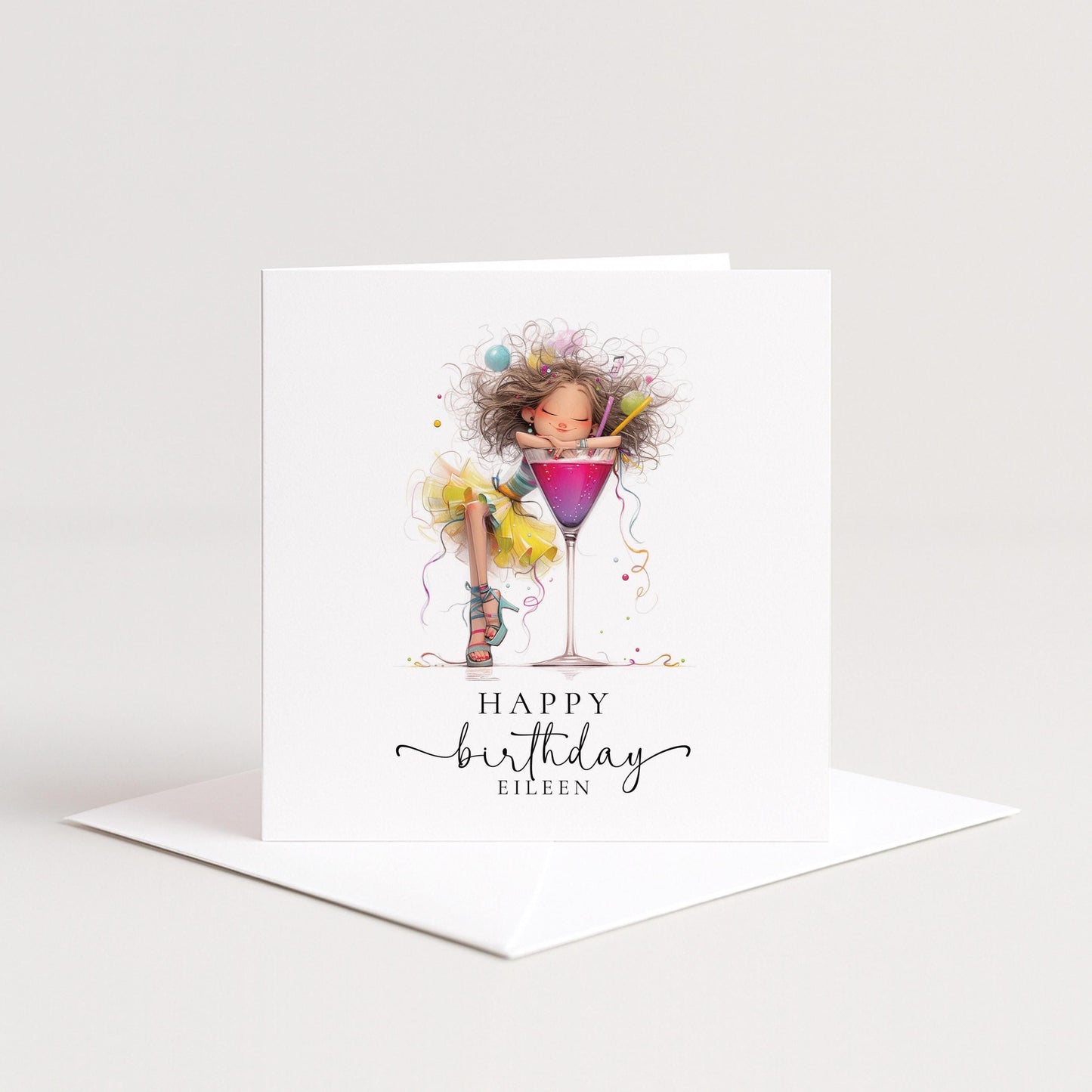 Personalised Birthday Card - Colourful Cocktail Themed Celebration For Her