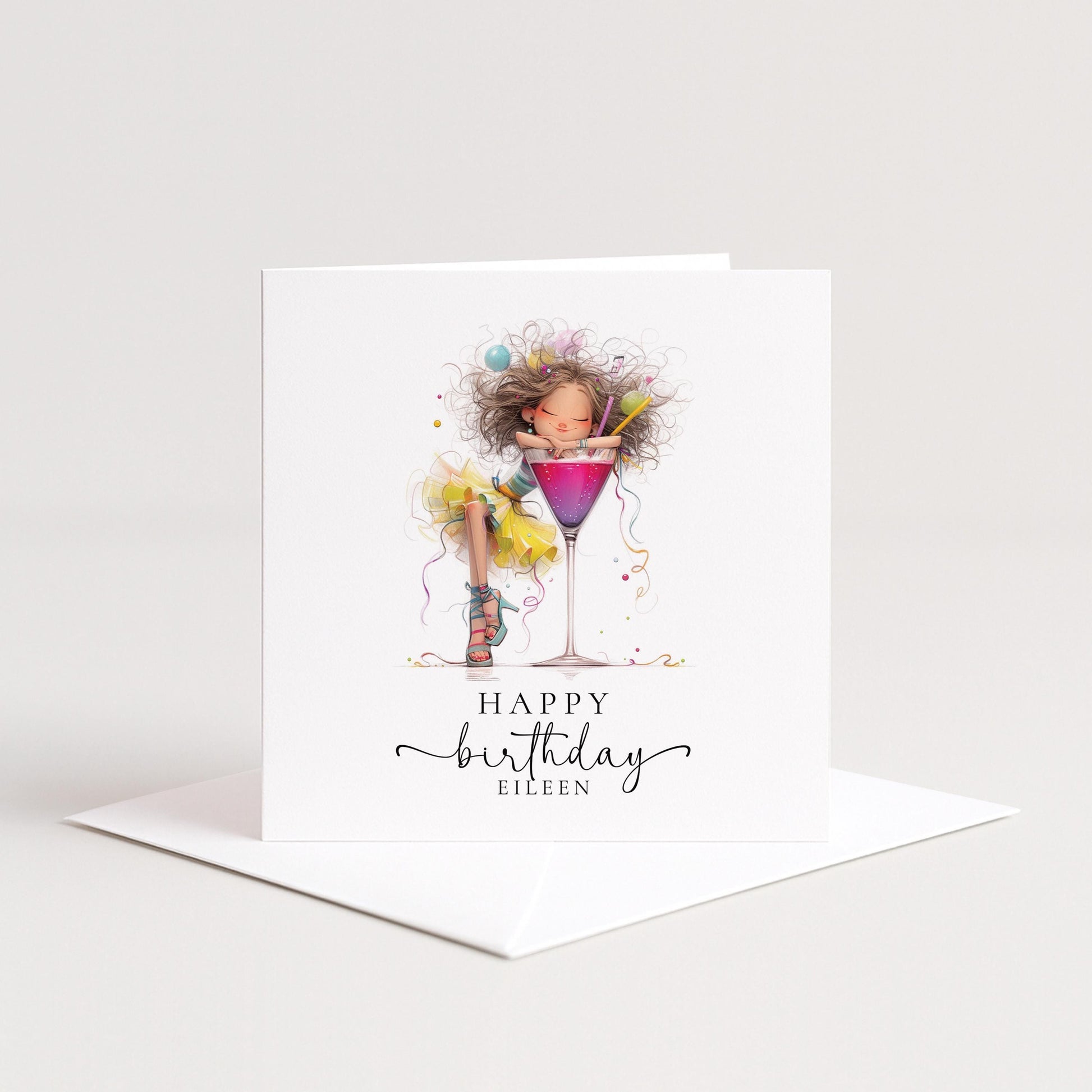 Personalised Birthday Card - Colourful Cocktail Themed Celebration For Her