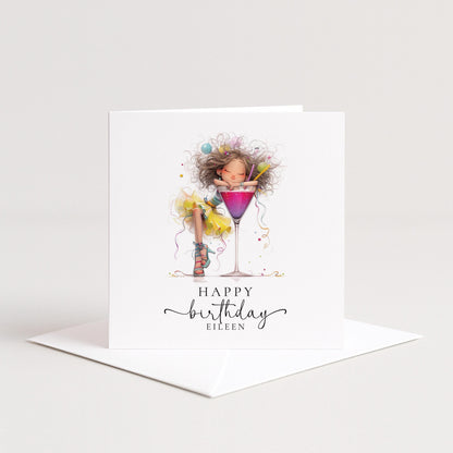 Personalised Birthday Card - Colourful Cocktail Themed Celebration For Her
