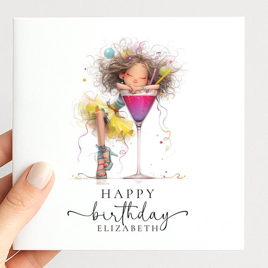 Personalised Birthday Card - Colourful Cocktail Themed Celebration For Her