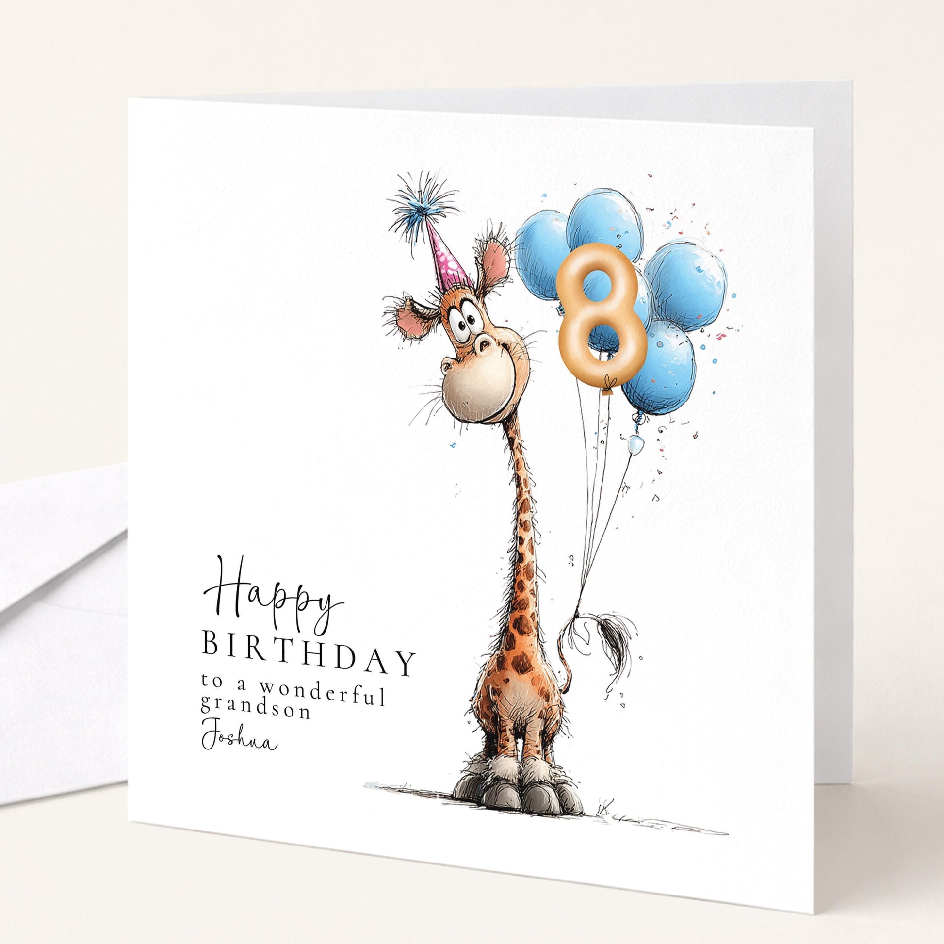 Personalised Birthday Card - Custom Age Giraffe Design | Kids Keepsake Gift