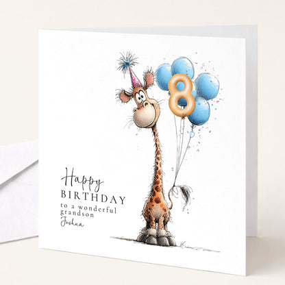 Personalised Birthday Card - Custom Age Giraffe Design | Kids Keepsake Gift