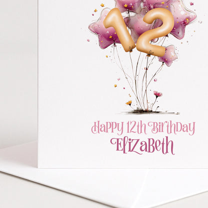 Personalised Birthday Card - Custom Age Star Balloon Design, Pink Keepsake Gift