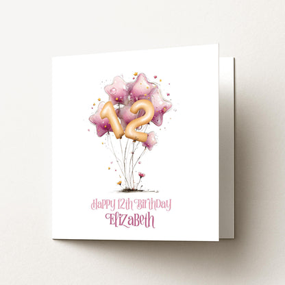 Personalised Birthday Card - Custom Age Star Balloon Design, Pink Keepsake Gift