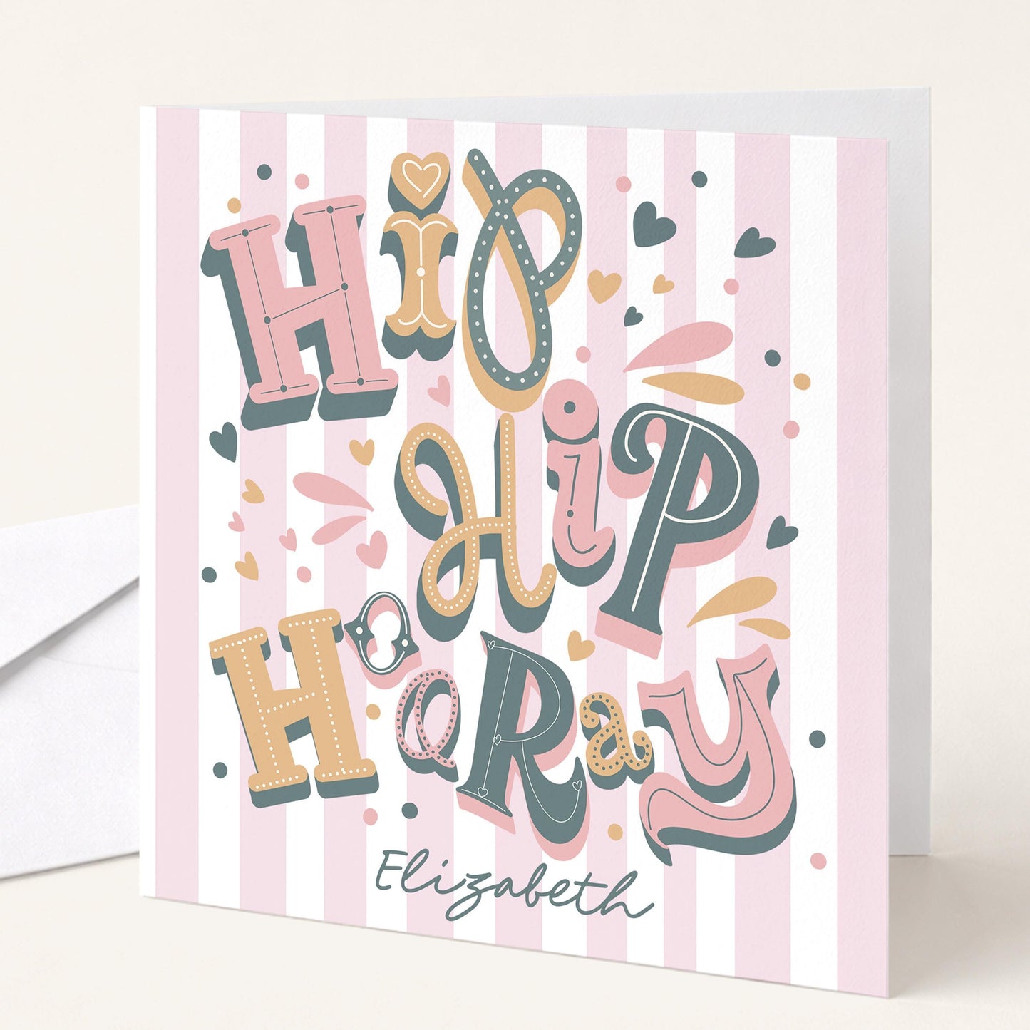 Personalised Birthday Card - Fun Striped Design With Hand-Drawn Lettering