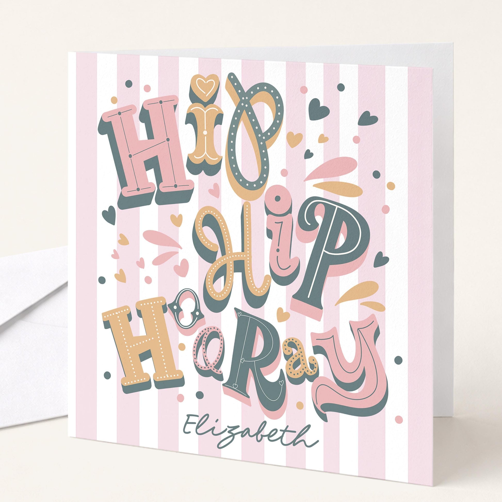 Personalised Birthday Card - Fun Striped Design With Hand-Drawn Lettering