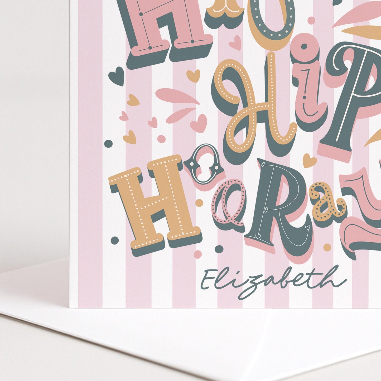 Personalised Birthday Card - Fun Striped Design With Hand-Drawn Lettering