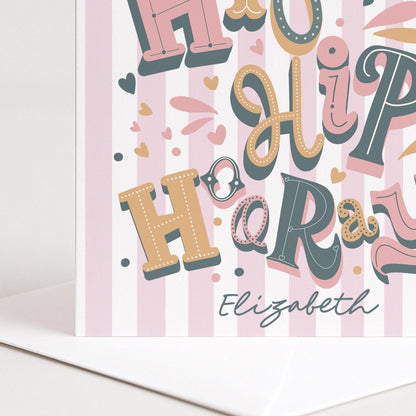 Personalised Birthday Card - Fun Striped Design With Hand-Drawn Lettering