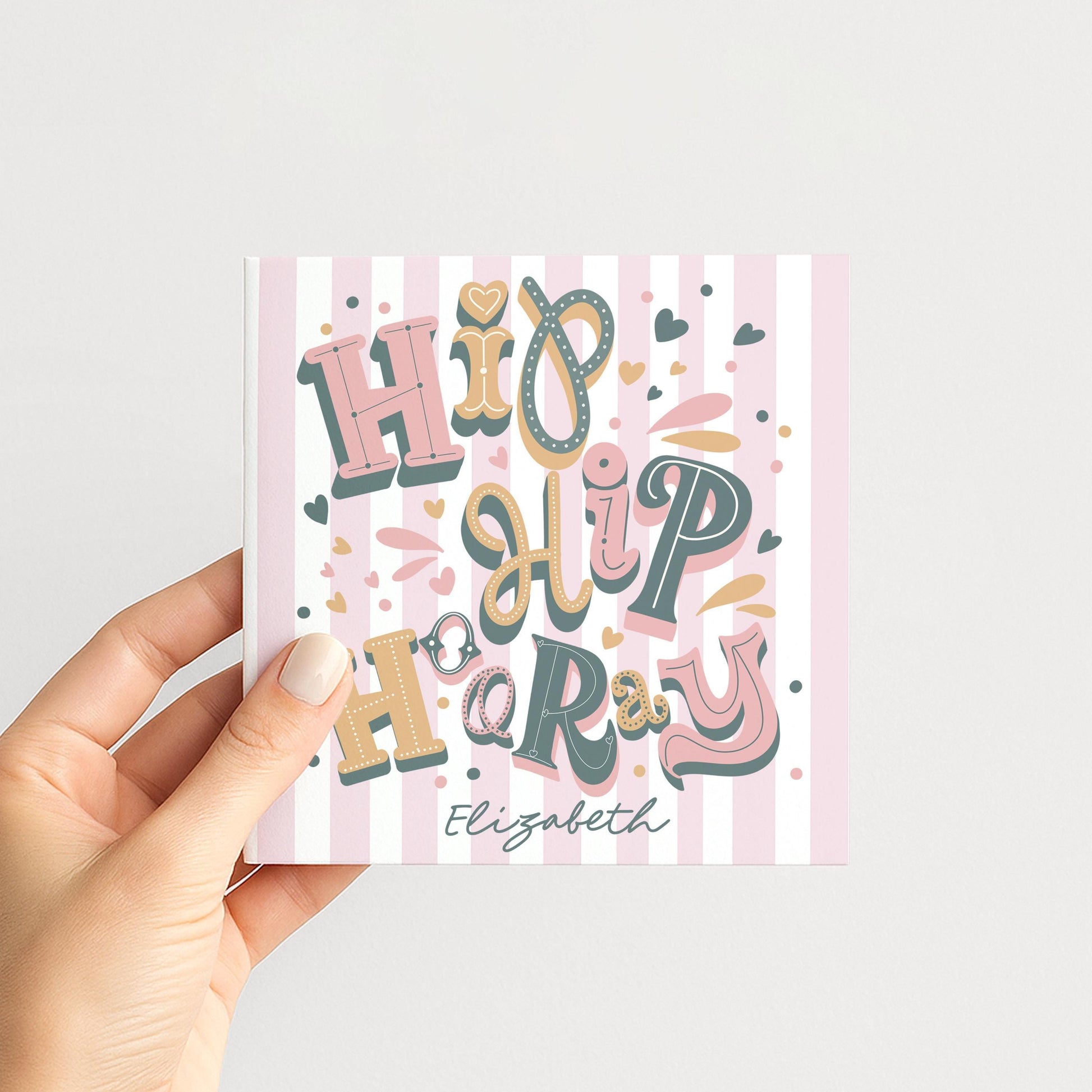 Personalised Birthday Card - Fun Striped Design With Hand-Drawn Lettering