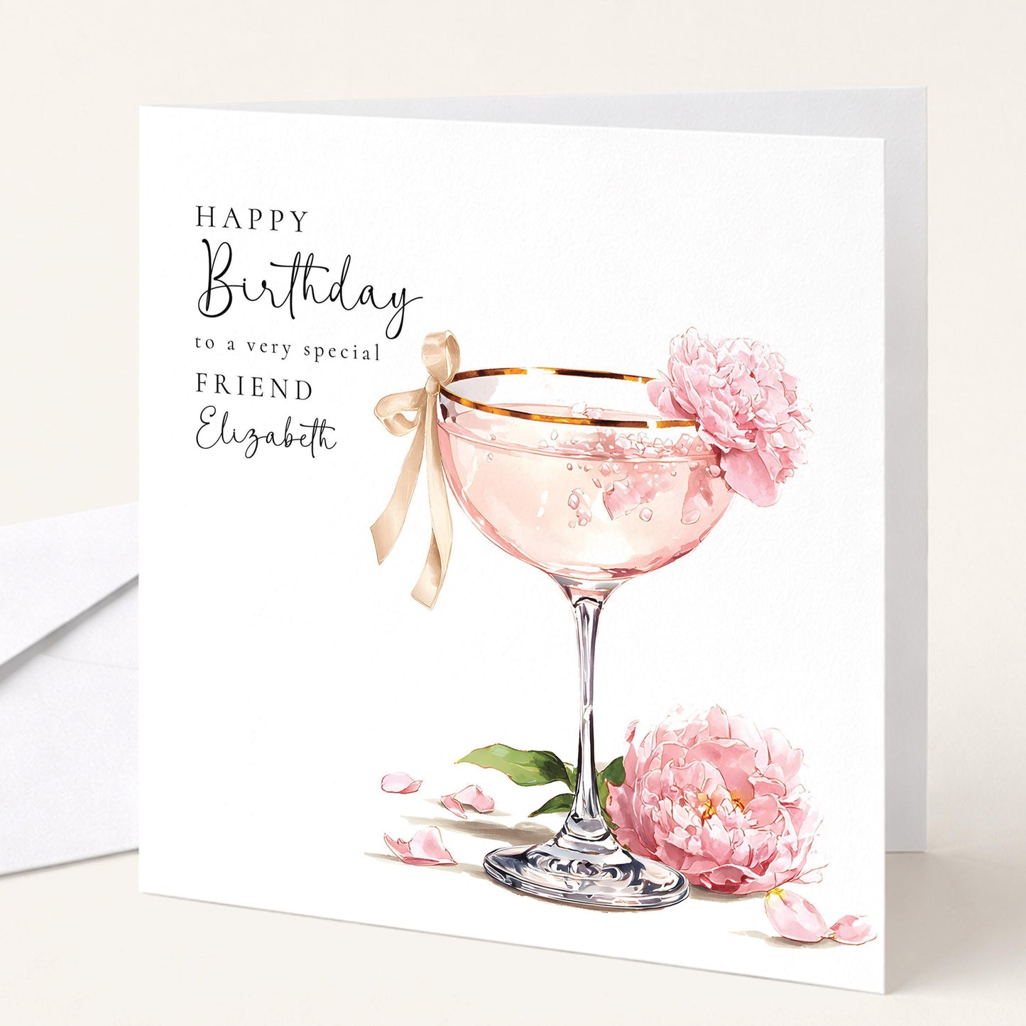 Personalised Birthday Card - Pink Cocktail Design | Custom Name & Matte Finish