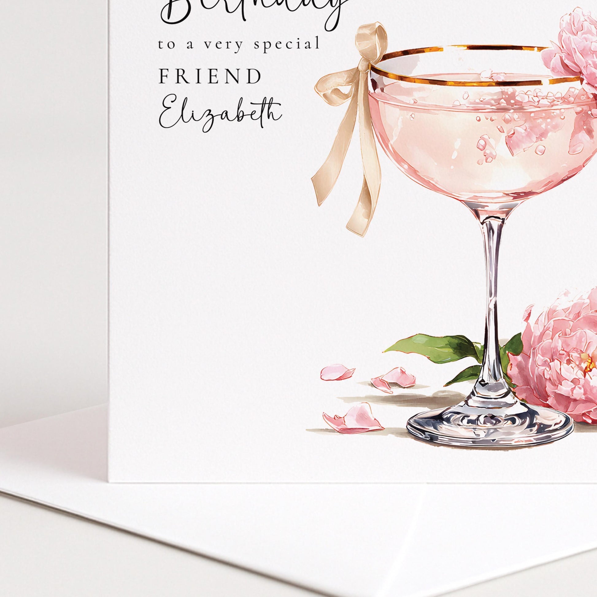 Personalised Birthday Card - Pink Cocktail Design | Custom Name & Matte Finish