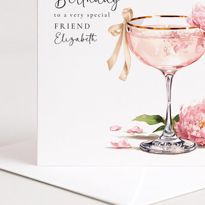 Personalised Birthday Card - Pink Cocktail Design | Custom Name & Matte Finish