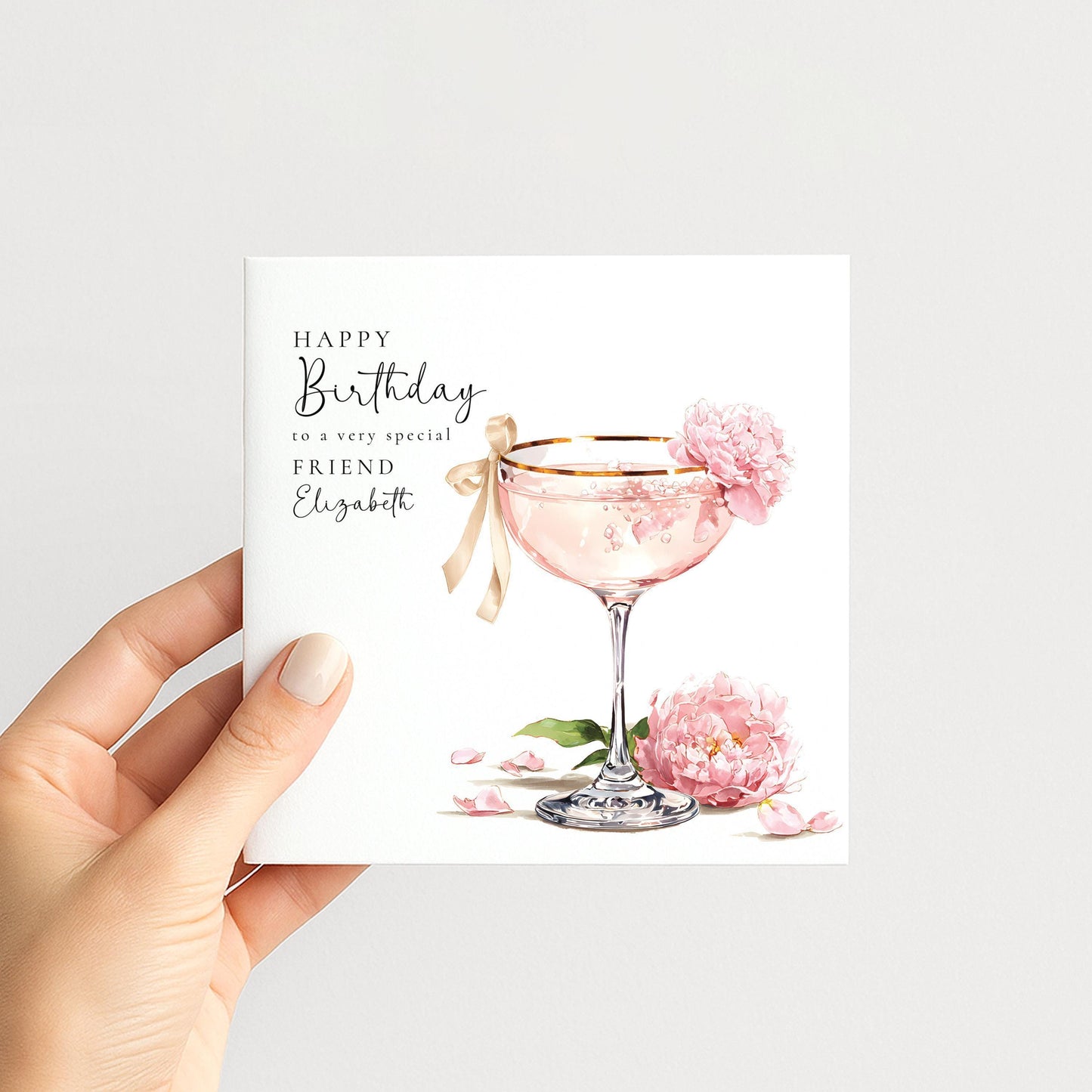 Personalised Birthday Card - Pink Cocktail Design | Custom Name & Matte Finish