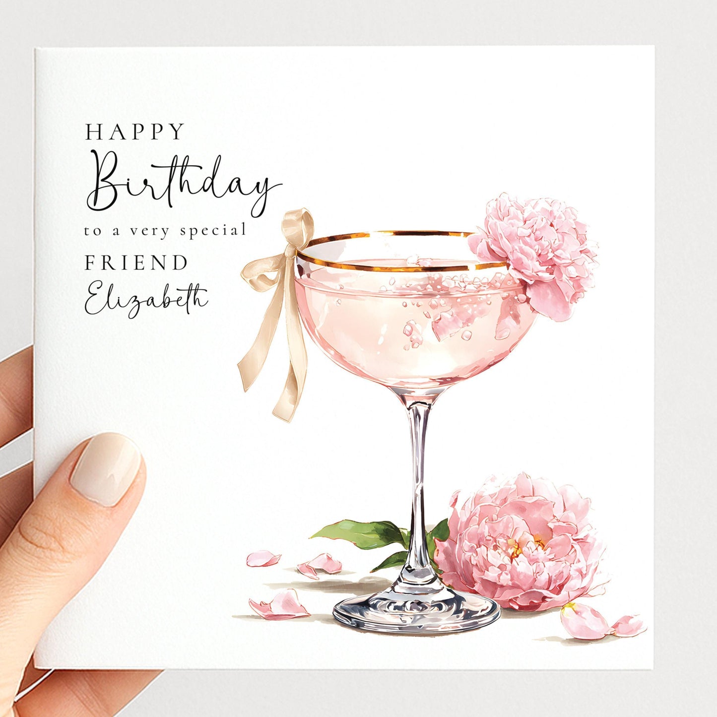 Personalised Birthday Card - Pink Cocktail Design | Custom Name & Matte Finish