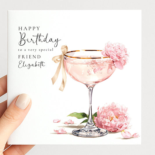 Personalised Birthday Card - Pink Cocktail Design | Custom Name & Matte Finish