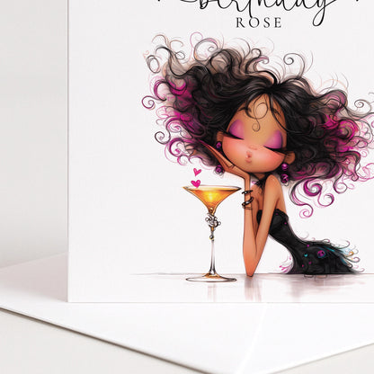 Personalised Birthday Card | Stylish Glam Cocktail Design | Custom Name