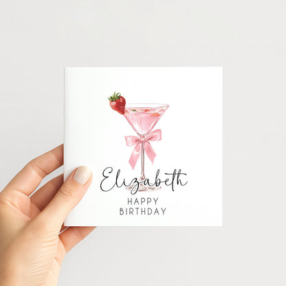 Personalised Birthday Card – Stylish Pink Martini Cocktail Folded Greeting