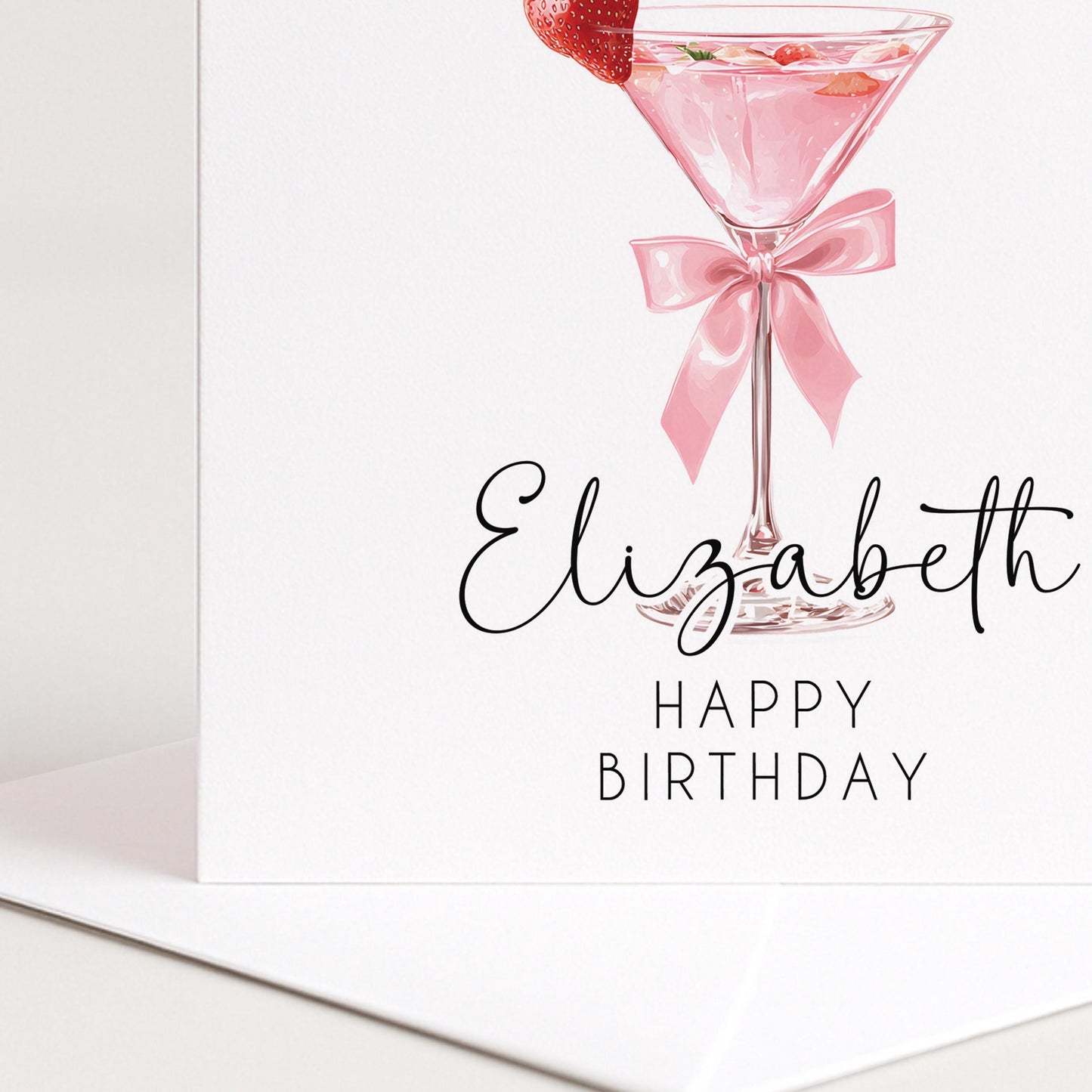 Personalised Birthday Card – Stylish Pink Martini Cocktail Folded Greeting