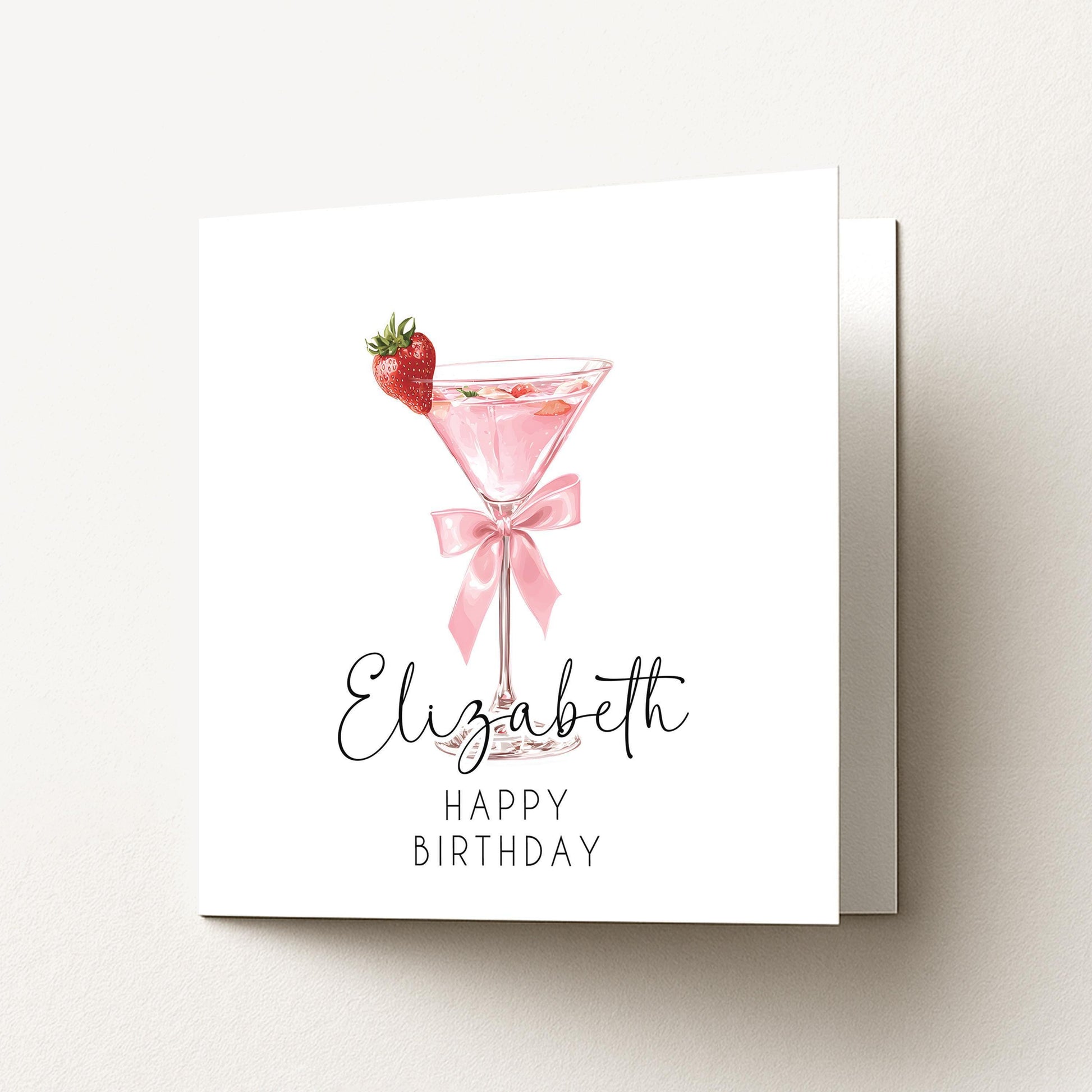 Personalised Birthday Card – Stylish Pink Martini Cocktail Folded Greeting
