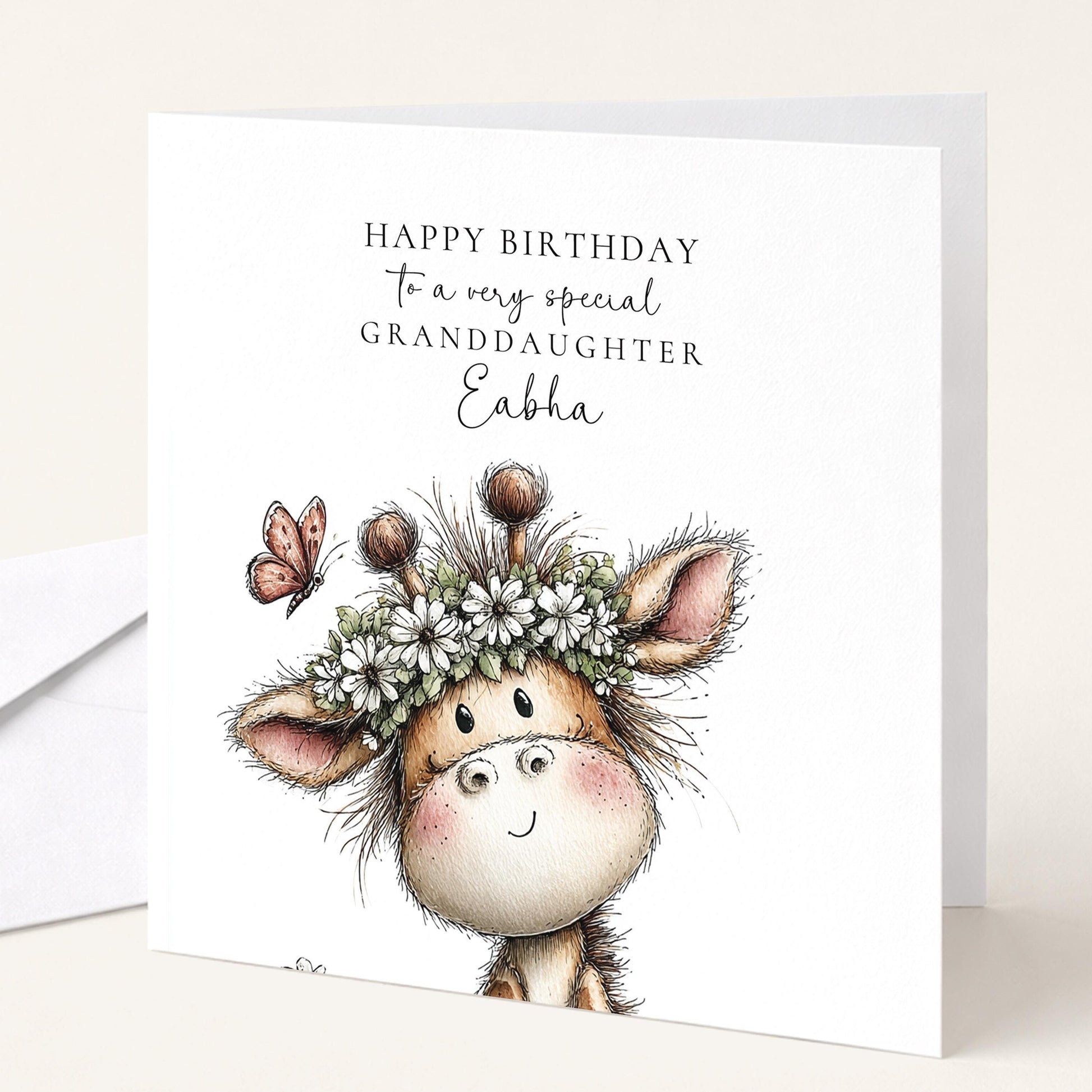 Personalised Birthday Card for Granddaughter Cute Giraffe