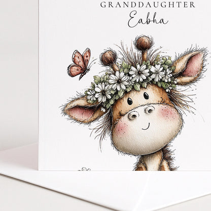 Personalised Birthday Card for Granddaughter Cute Giraffe