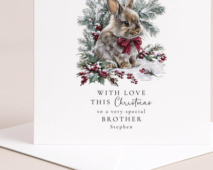 Personalised Christmas Card | Custom Brother Holiday Keepsake With Cute Bunny