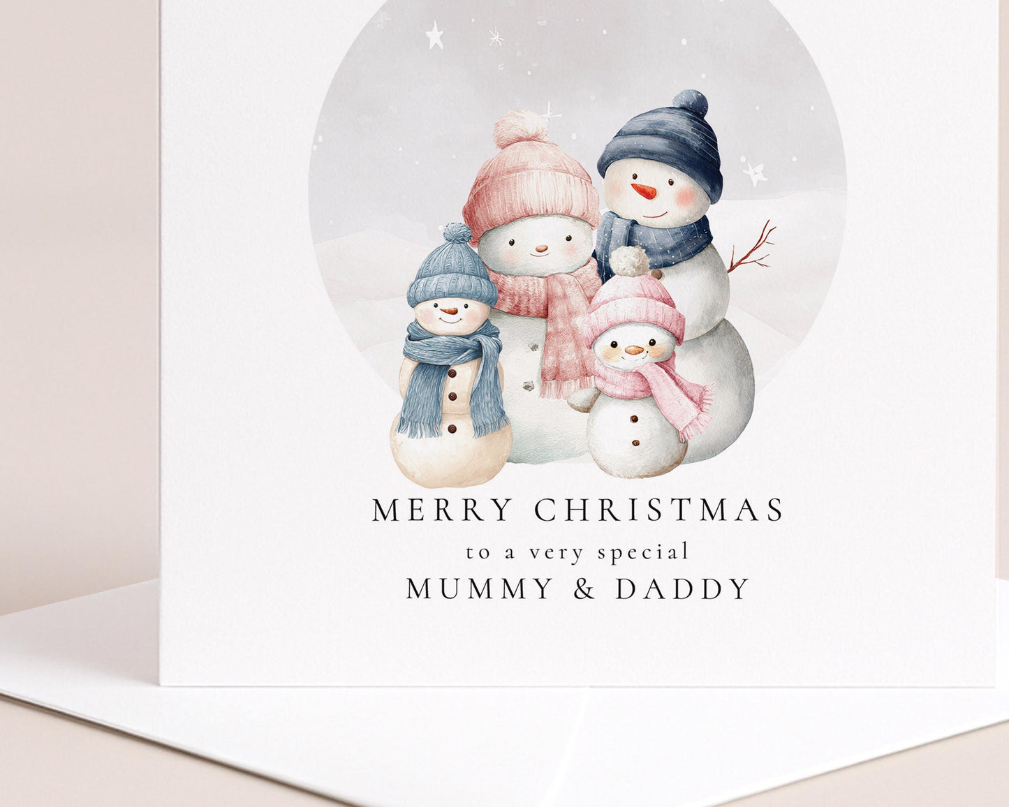 Personalised Christmas Card – Custom Name Snowman Family Design for Parents