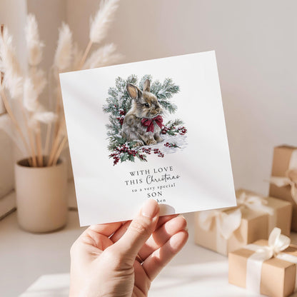 Personalised Christmas Card - Cute Bunny Son Card With Envelope & Soft Matte Finish