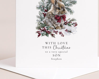 Personalised Christmas Card - Cute Bunny Son Card With Envelope & Soft Matte Finish