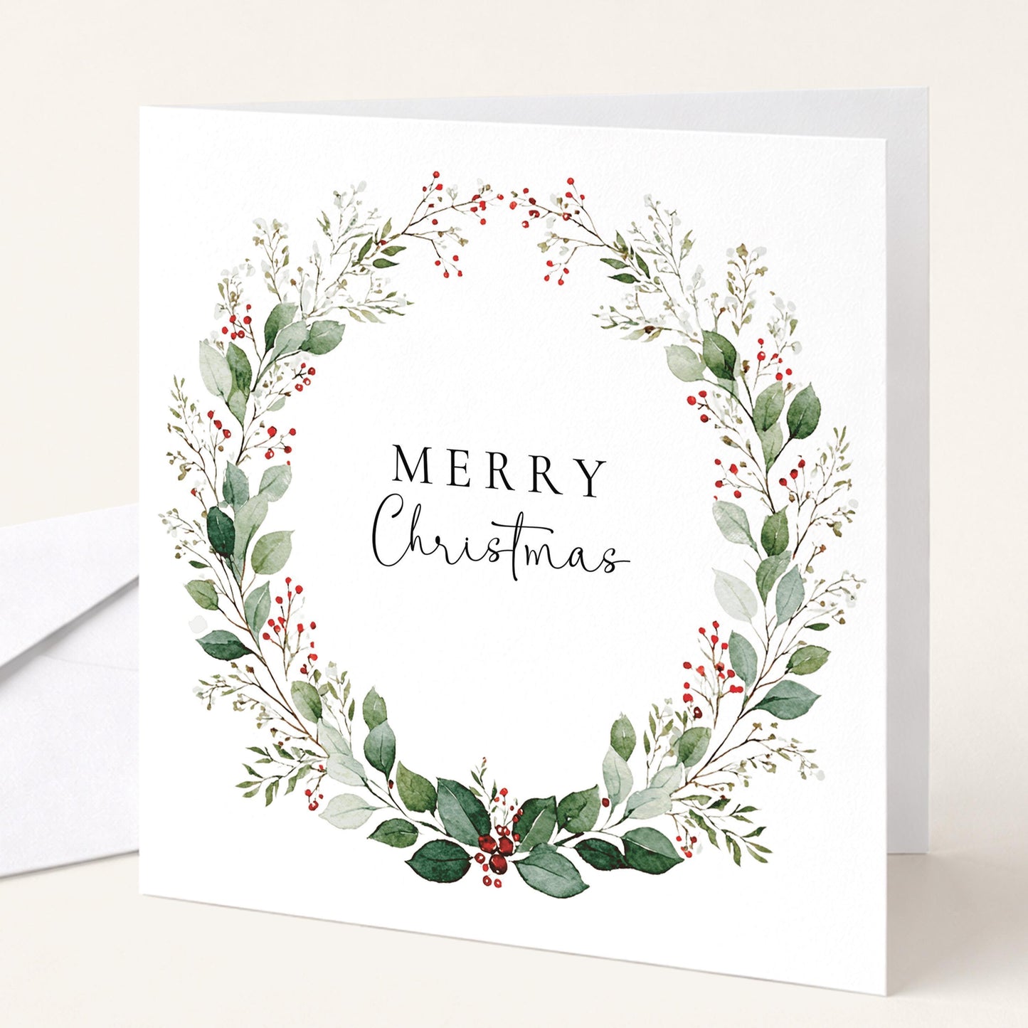 Personalised Christmas Card – Festive Wreath Design | Matte Finish, Custom Message