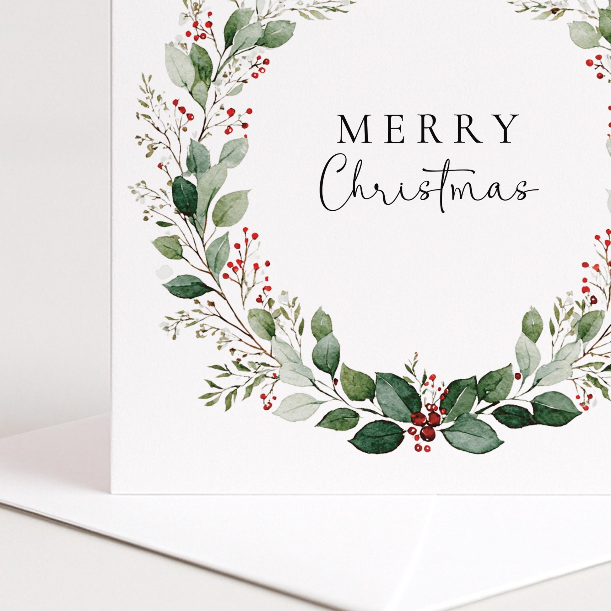 Personalised Christmas Card – Festive Wreath Design | Matte Finish, Custom Message