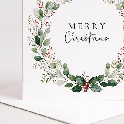 Personalised Christmas Card – Festive Wreath Design | Matte Finish, Custom Message