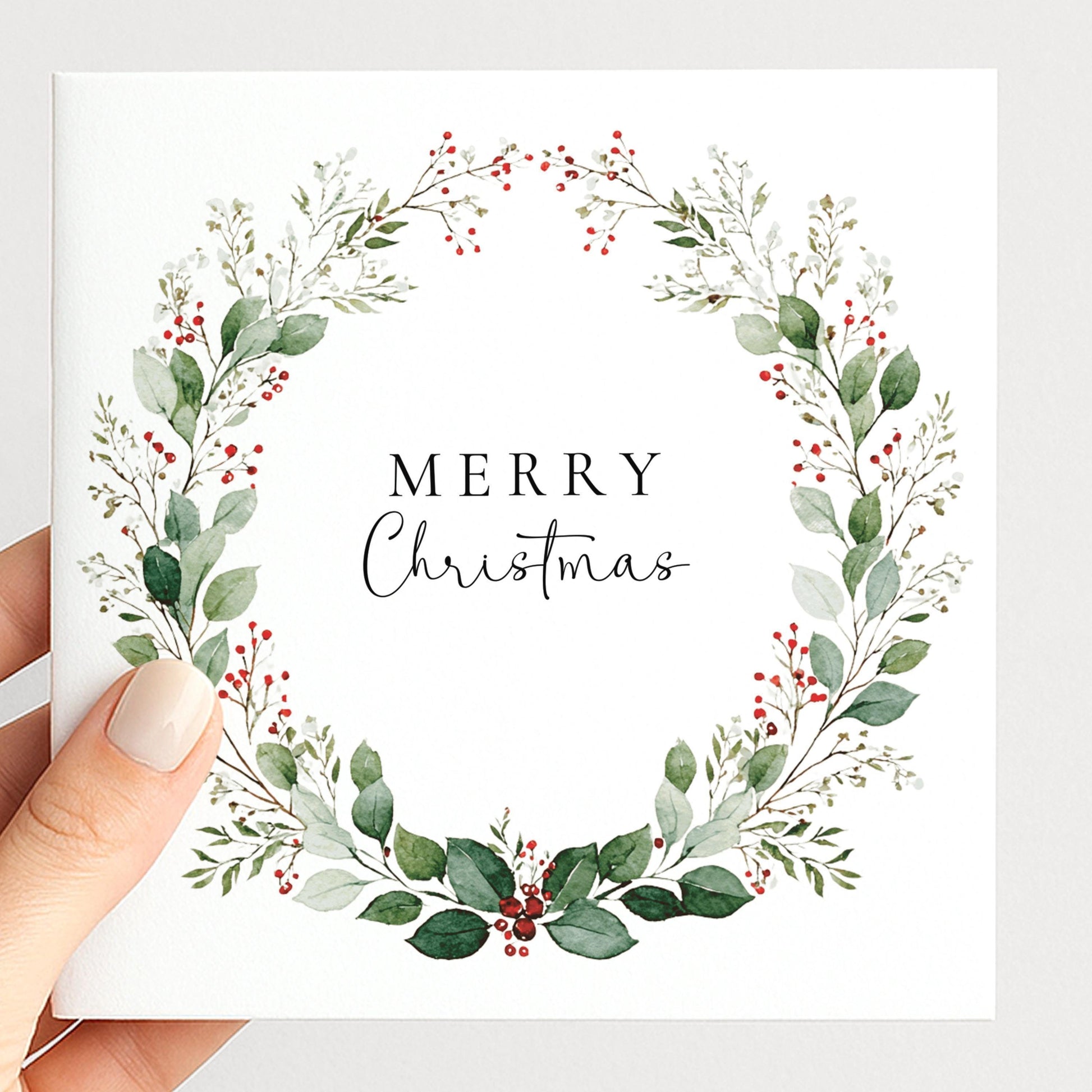 Personalised Christmas Card – Festive Wreath Design | Matte Finish, Custom Message