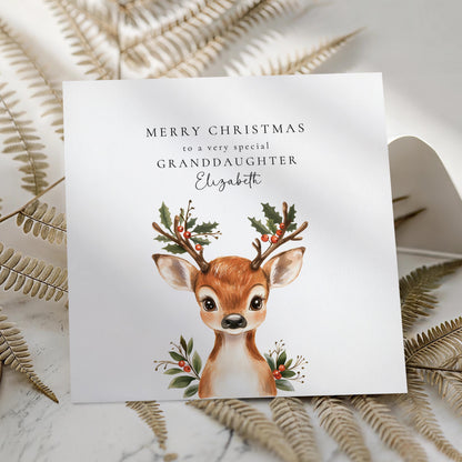 Personalised Christmas Card – Reindeer Design for Granddaughter