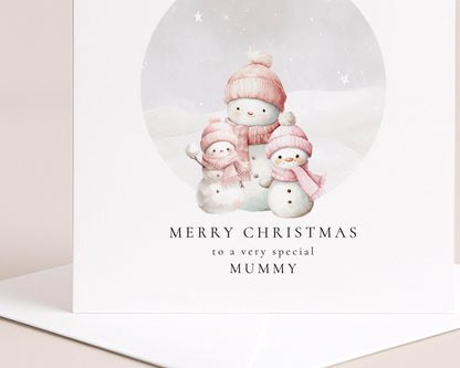 Personalised Christmas Card - Snowman Family Design | Custom Name Mummy Card