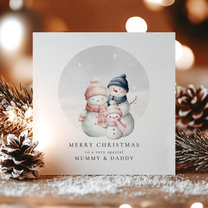 Personalised Christmas Card – Snowman Family Design | Daughter To Parents Keepsake
