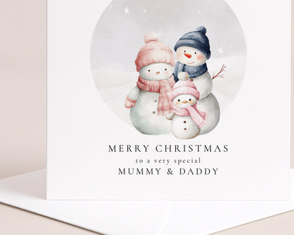 Personalised Christmas Card – Snowman Family Design | Daughter To Parents Keepsake