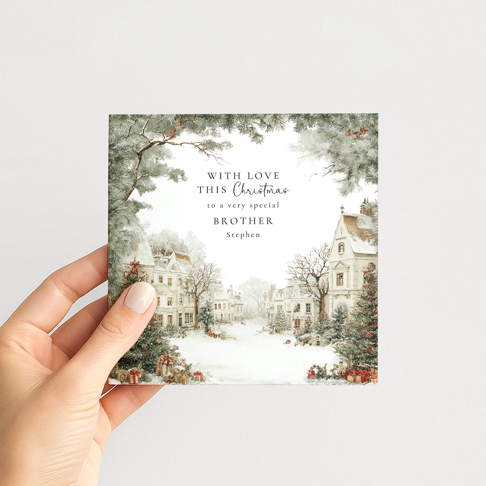 Personalised Christmas Card for Brother Village Scene