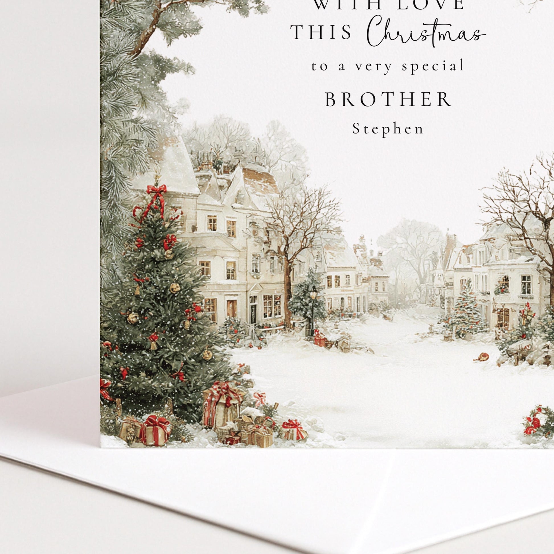 Personalised Christmas Card for Brother Village Scene