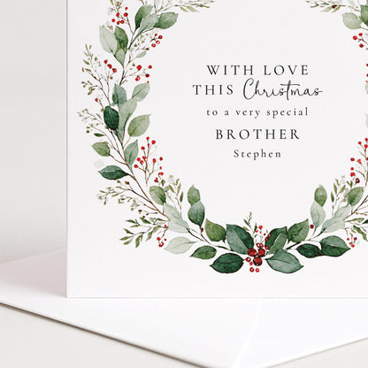 Personalised Christmas Card for Brother Wreath